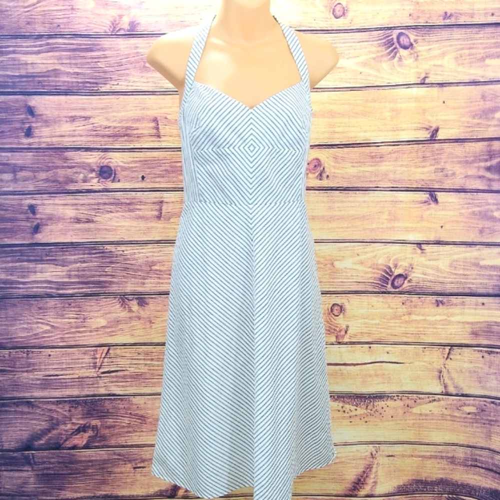 LOFT petite black white halter top dress